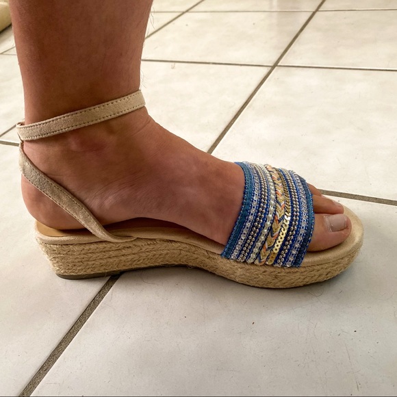 Boho beaded platform sandals with strap size 8.5 - Picture 9 of 10